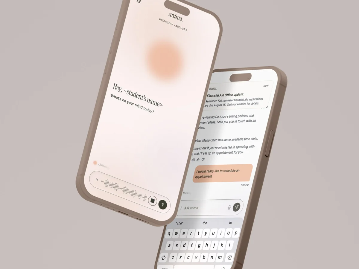 Two phones with voice input and a chat thread