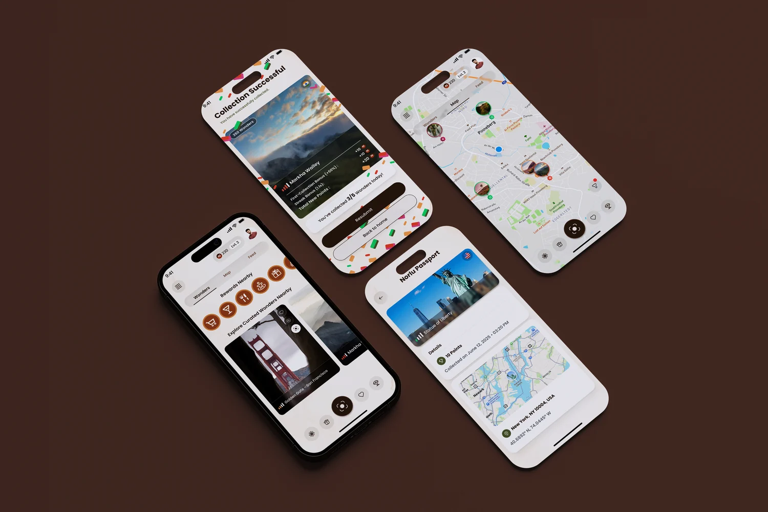 Four phones with Norlu app screens
